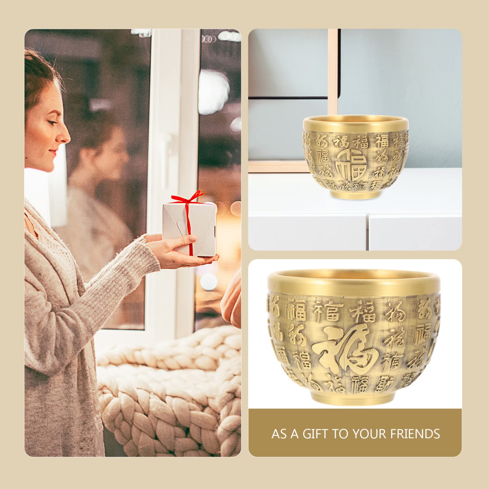 Ciotola per soldi in ottone retrò cinese Fortune Bowl Feng Shui Ricchezza Porsperità Figurina Soldi Ciotola Successo Decorazione per la casa (dorato)