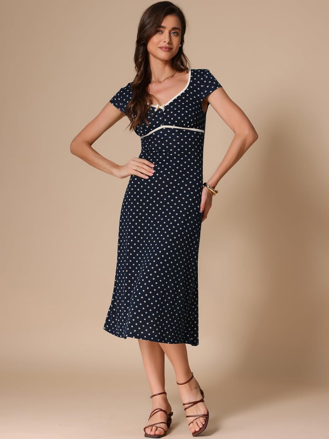 Allegra K Women's Vintage Retro Classic Cap Sleeve Summer Midi Polka Dot Dresses - Image 2