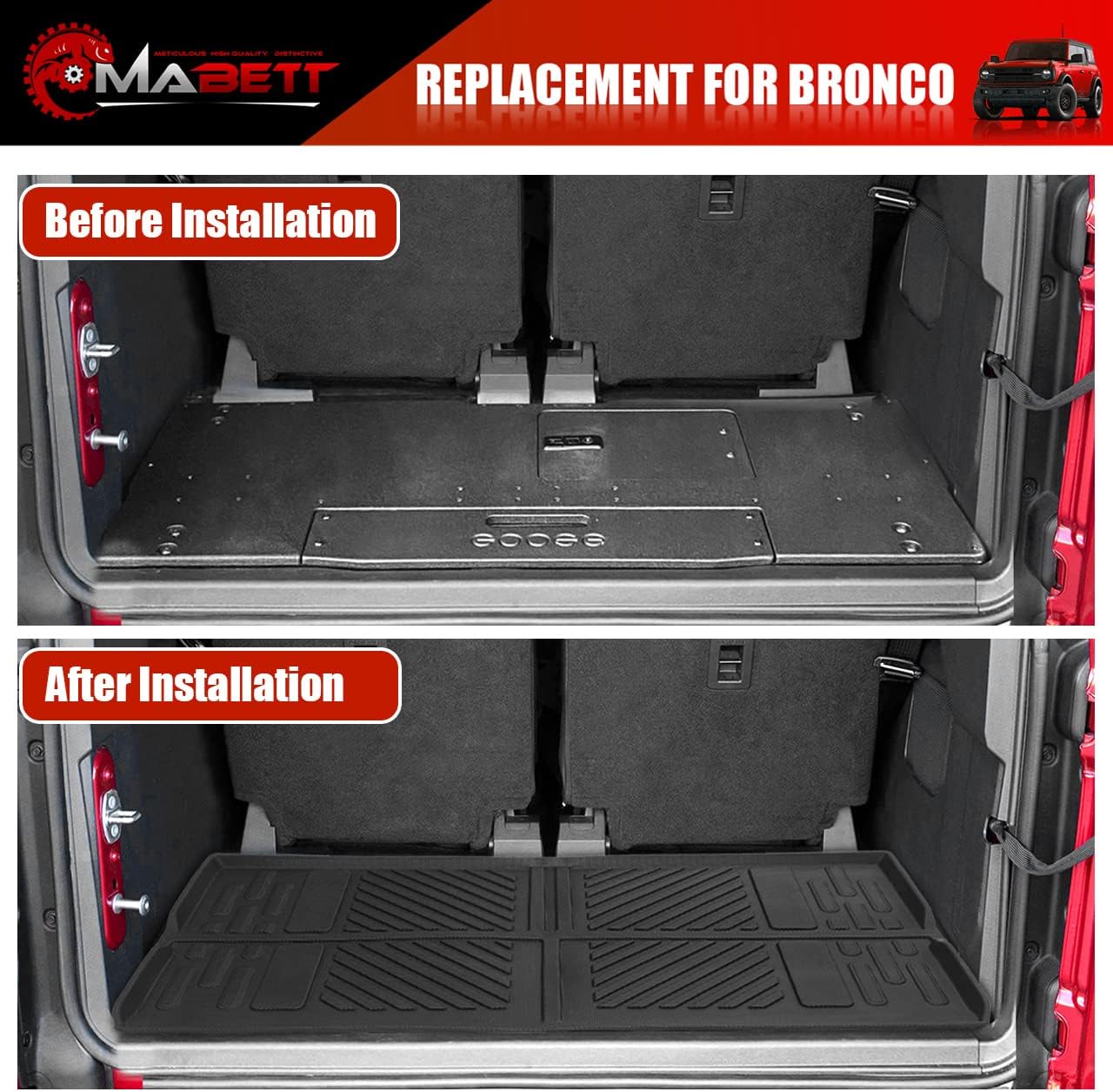 Mabett Cargo Liner Trunk Mat for Ford Bronco Accessories 2026,2021-2025 2-Door TPE Material All-Weather Trunk Liner to Prevent Movement and Vibration of Goods