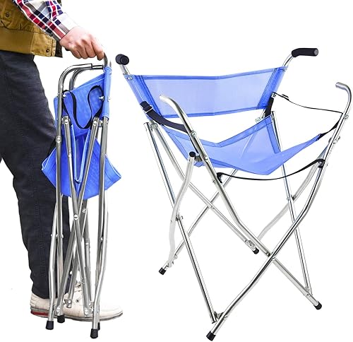 Miniatura 10 de Freshore Bastones y bastones plegables de 300 libras, silla plegable deportiva, bastón de asiento, 4 taburetes para acampar (aleación de aluminio