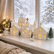 Christmas Village Sets,12 Pcs Christmas Village Houses with LED Light