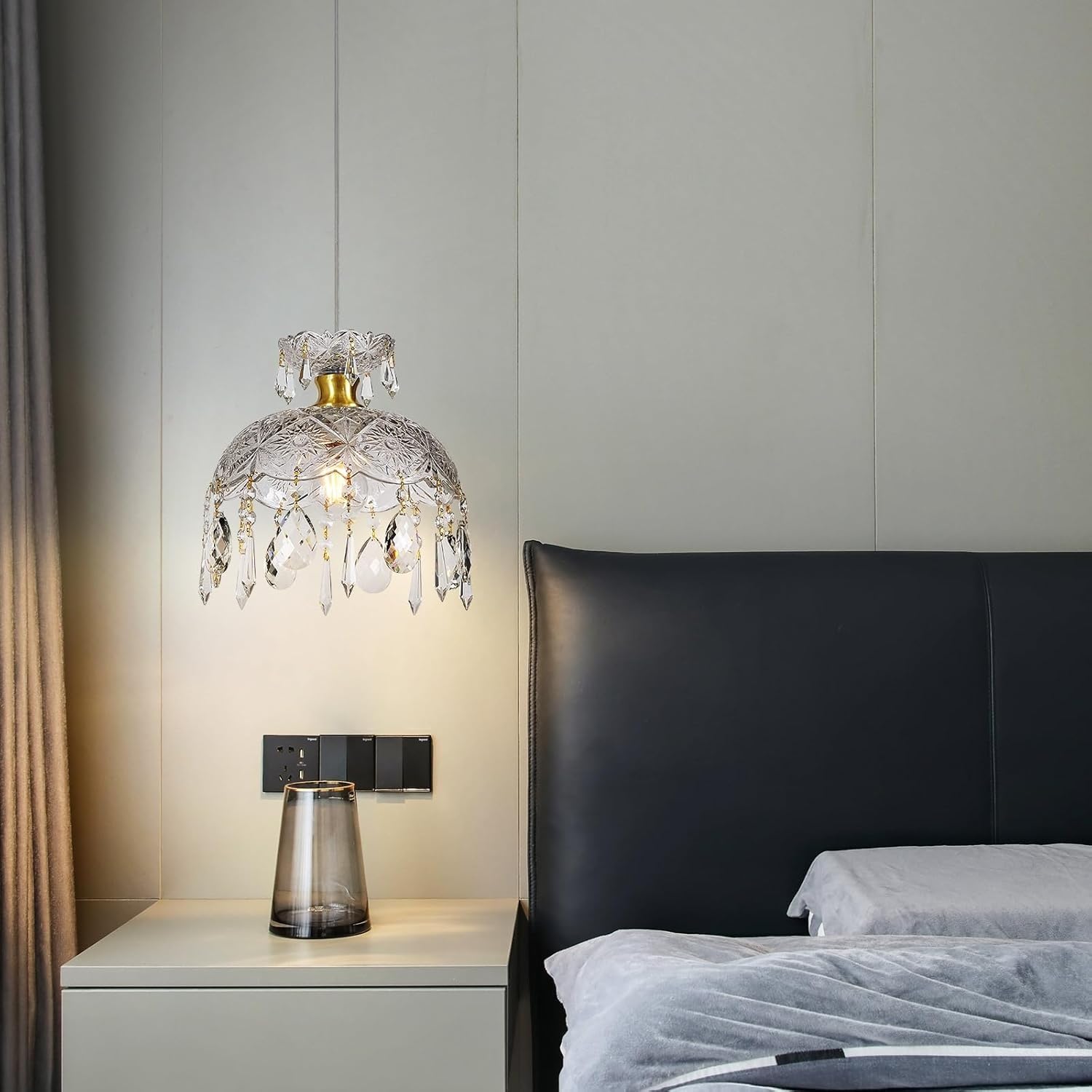 Nowoczesna lampa wisząca z brązu szklana 25cm z kopułą i przezroczystą kryształową kulą E27 regulowana wysokość zabytkowe mini lampy wiszące do kuchni wyspy sypialni jadalni salonu
