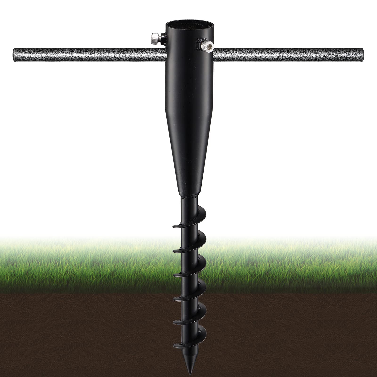 Lot de 2 piquets d'ancrage au sol pour parasol de plage avec base en spirale en métal Noir 43 cm | Ancrage au sol réglable pour poteaux de parasol de 2,5 à 5,5 cm, convient pour le jardin, la plage, la pelouse et la terrasse