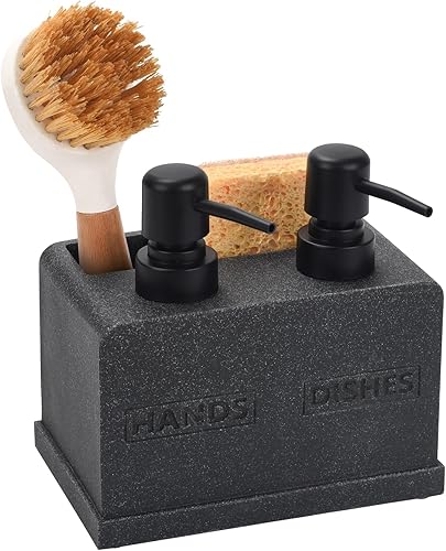 Juego de dispensador de jabón para manos y platos para fregadero de cocina, dispensador de jabón doble con organizador de esponja y soporte para