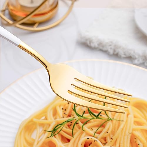 Miniatura 5 de Juego de cubiertos de acero inoxidable de 40 piezas, color oro blanco, para 8 personas, incluye tenedores, cucharas, cuchillos, utensilios para el