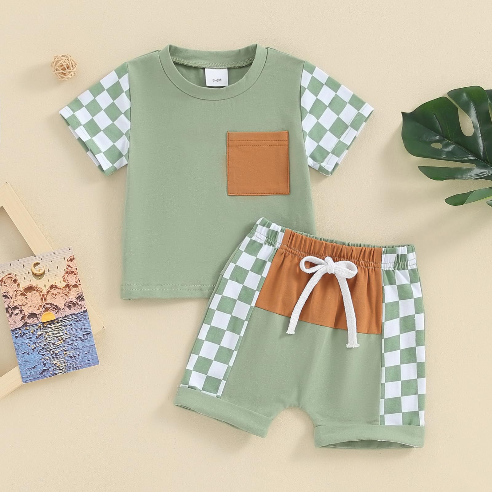 Sprifallbaby Baby Boy Summer Clothes Short Sleeve Plaid Shirt Infant Toddler Boys Outfits Patchwork Checkerboard Shorts Sets