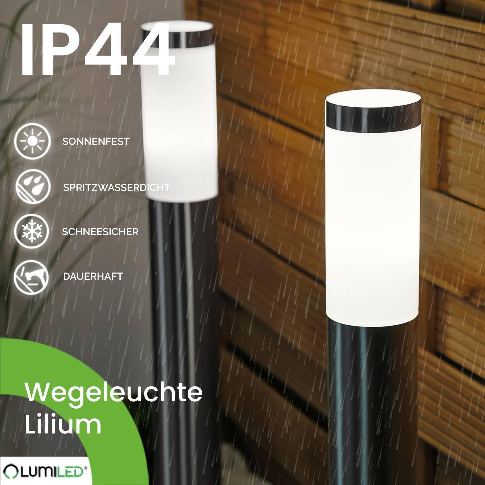Lumiled Lampa zewnętrzna na ścieżkę, lampa cokołowa, zewnętrzna, lampa stojąca, lampa ogrodowa, lampa stojąca, 65 cm, IP44, czarna, stal nierdzewna, E27, oprawa, lampa słupkowa