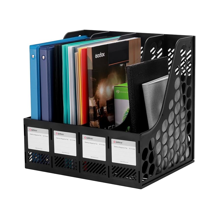 Desk File Holder Yeaqee 4 Pcs Plastic Magazine File Holder With 4 Vertical Compartments, Colorful Magazine Holder