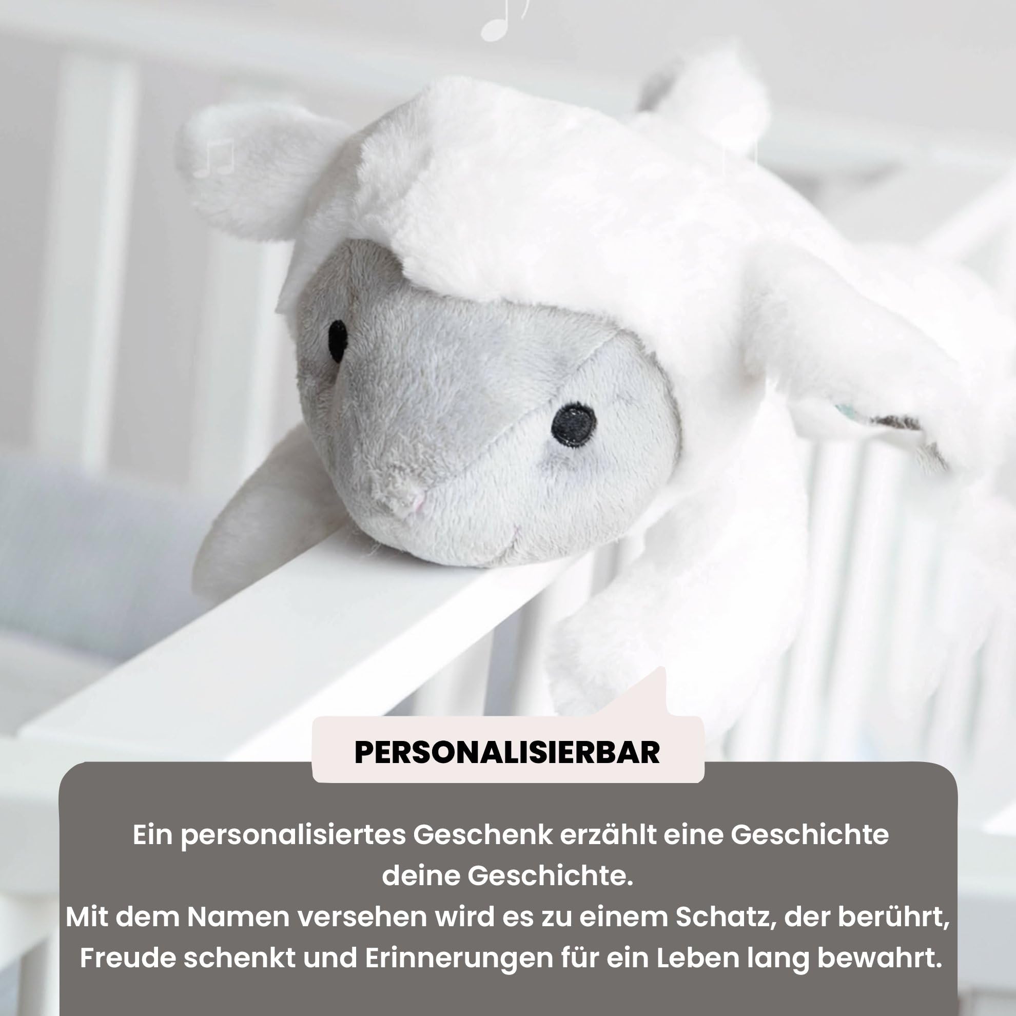 Personalizable Peluche con latido del corazón “Liz la Ovejita” – sonidos relajantes de latido y melodías, sensor de ruido – para bebés y niños pequeños – personalizado con nombre – ZAZU