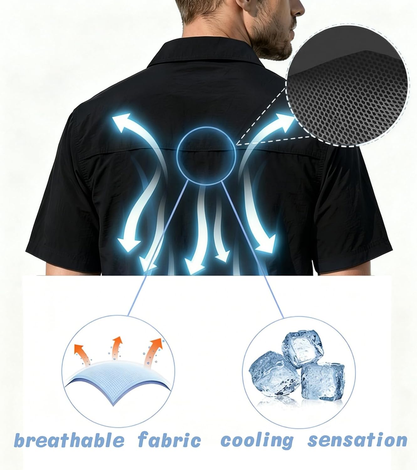 Men's Fishing Shirt UPF 50+ Sun Protection Short Sleeves Button Down Casual Hiking Work Summer Travel Black XL