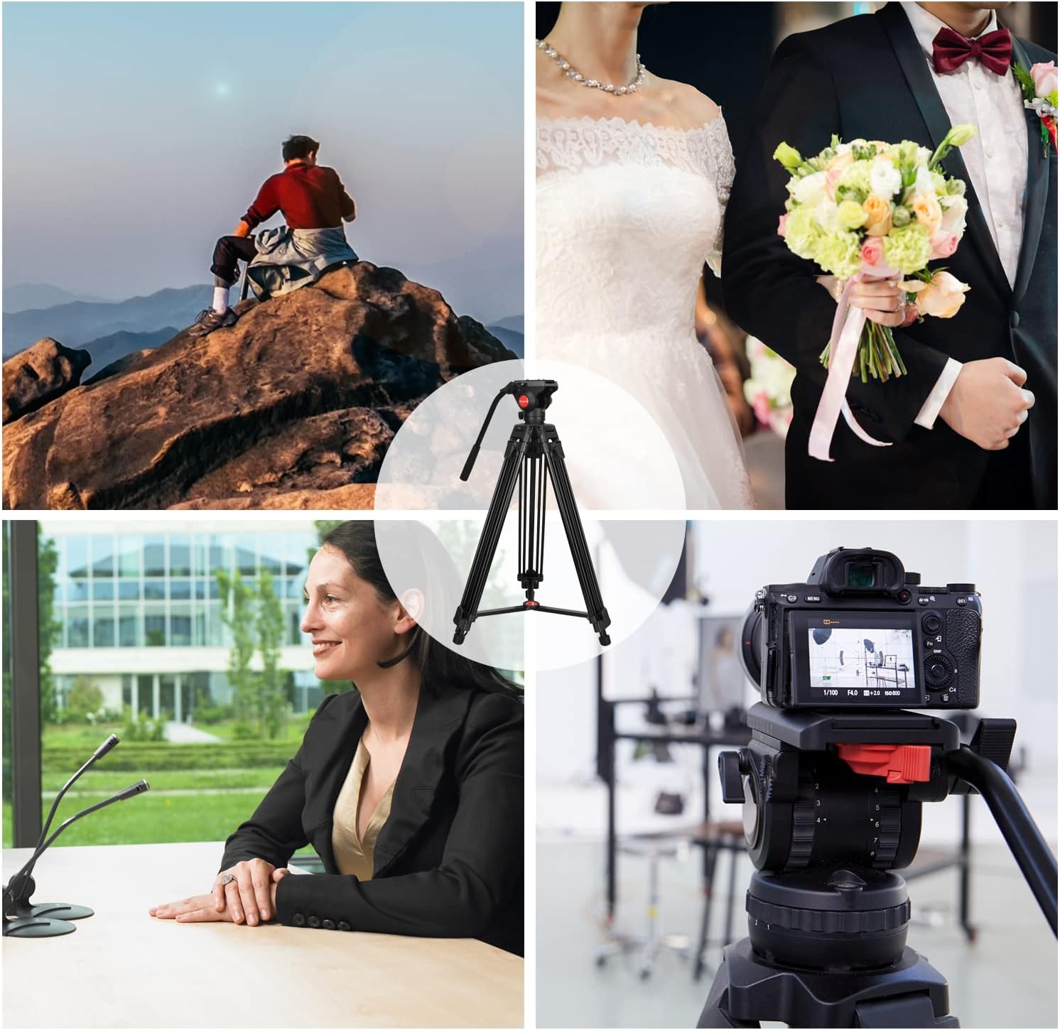 Heavy Duty Tripod Professional Video Camera Tripod Aluminium 67 Inches with 360 Degree Fluid Head and QR Plate, Mid-Level Spreader, Max Loading 22LBS for Canon Nikon DSLR Cameras Video Camcorders