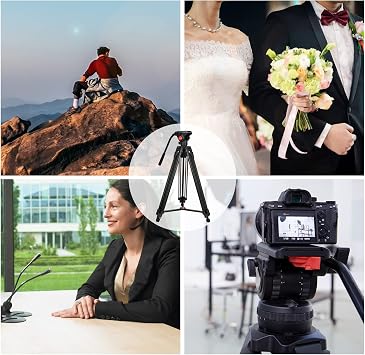 Heavy Duty Tripod Professional Video Camera Tripod Aluminium 67 Inches with 360 Degree Fluid Head and QR Plate, Mid-Level Spreader, Max Loading 22LBS for Canon Nikon DSLR Cameras Video Camcorders