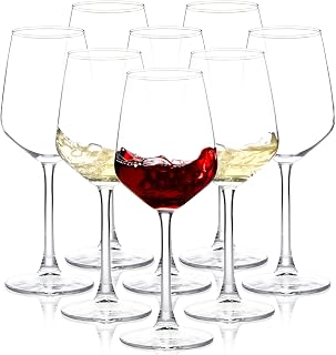 SHYRC 12oz Clear Stemmed Wine Glasses Set of 8 - Durable Long Stem for Red White Wine Parties Weddings Home