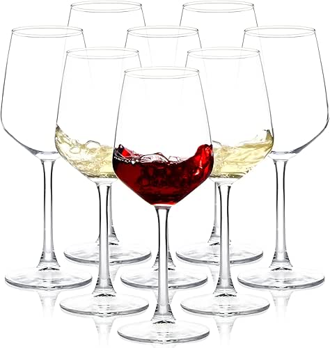 SHYRC Wine Glasses Set of 8, 12oz Clear Red/White, Long