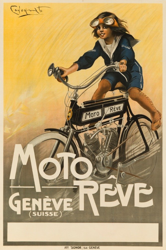 Moto Reve Vintage Poster (artist: Codognato) Switzerland c. 1913 (12x18 Fine Art Print, Home Wall Decor Artwork Poster)