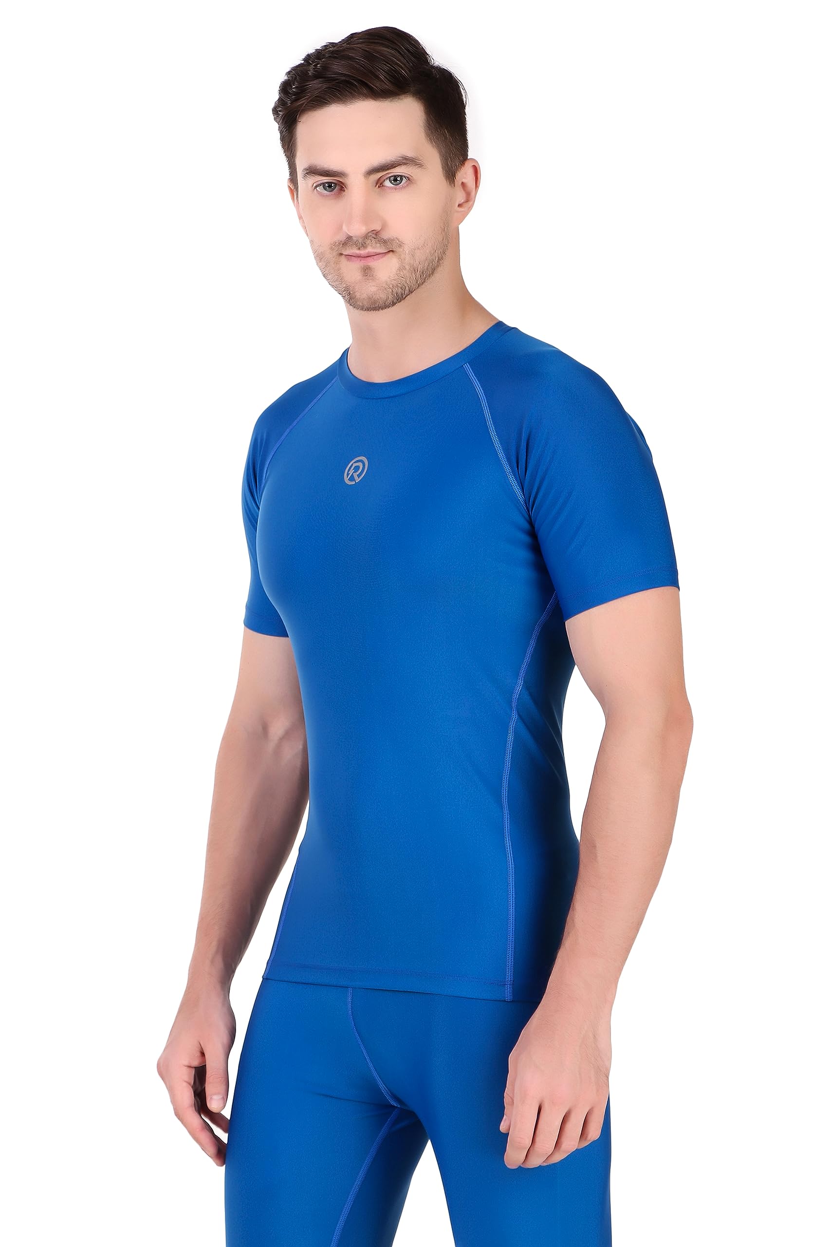 ReDesign ApparelsReDesign Apparels Recharge Men Polyester Compression Half Sleeves Tshirt (Medium, Royal Blue)