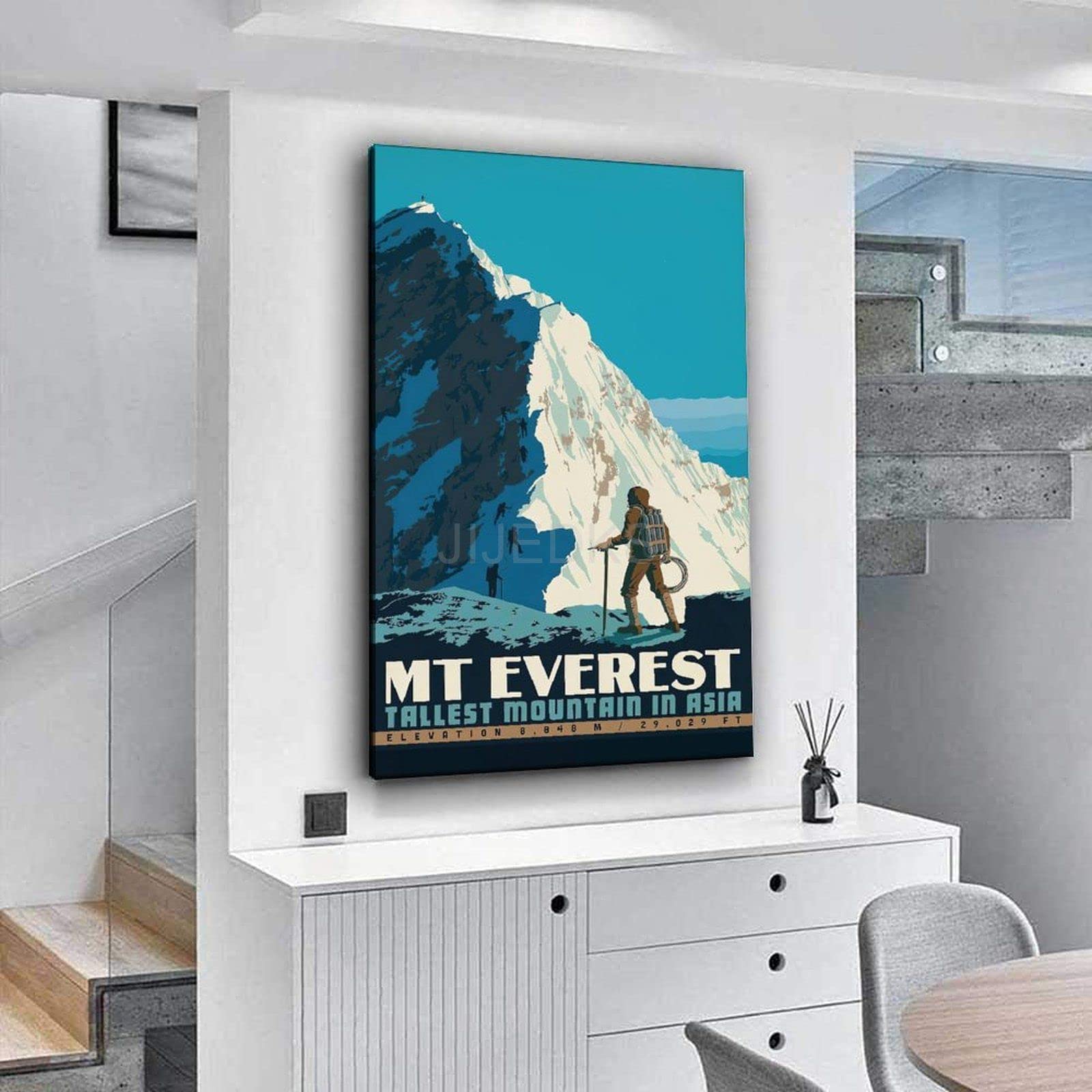 SFXHHWG Poster in stile vintage, motivo: sciatori su montagna e neve, con animali, squisito e moderno, per soggiorno, camera da letto, stampa artistica da parete su tela, 30 x 45 cm