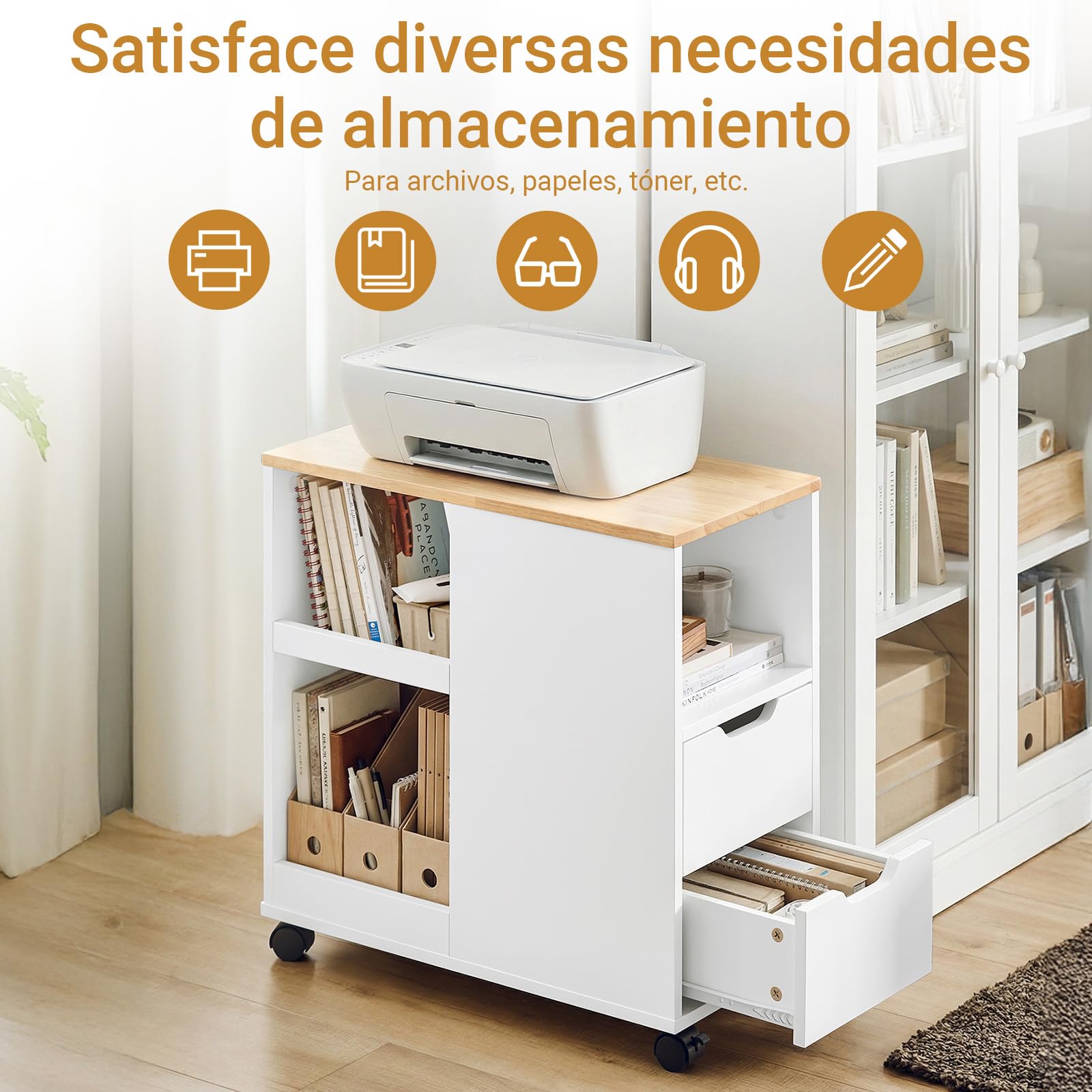 SoBuy Soporte Impresora con Ruedas y cajones, 30x60x60cm Oficina
