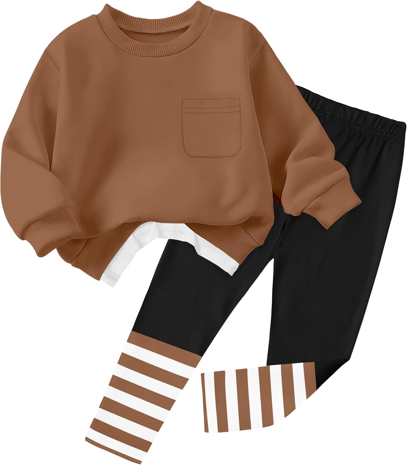 NAPU Little Girls Clothes 2Pcs Girls Outfits Pullover Sweatsuit Patchwork Striped Leggings Pants Set Fall Winter Clothes 2-8Y