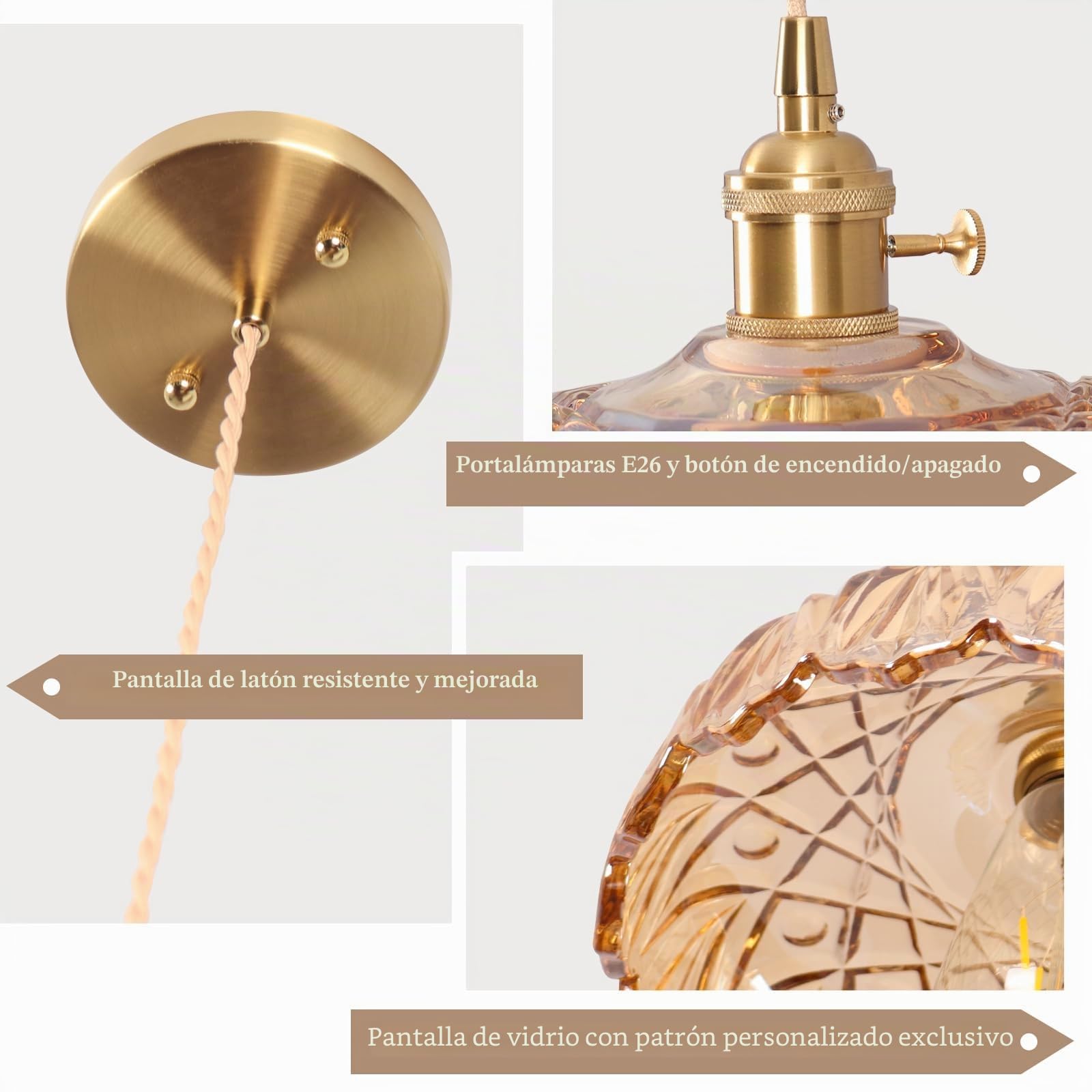 Lámpara colgante de cristal, lámpara de techo ámbar, E27 25 cm, lámparas colgantes de techo, lámpara de techo vintage, lámpara de araña para cocina, isla, dormitorio, pasillo, estudio