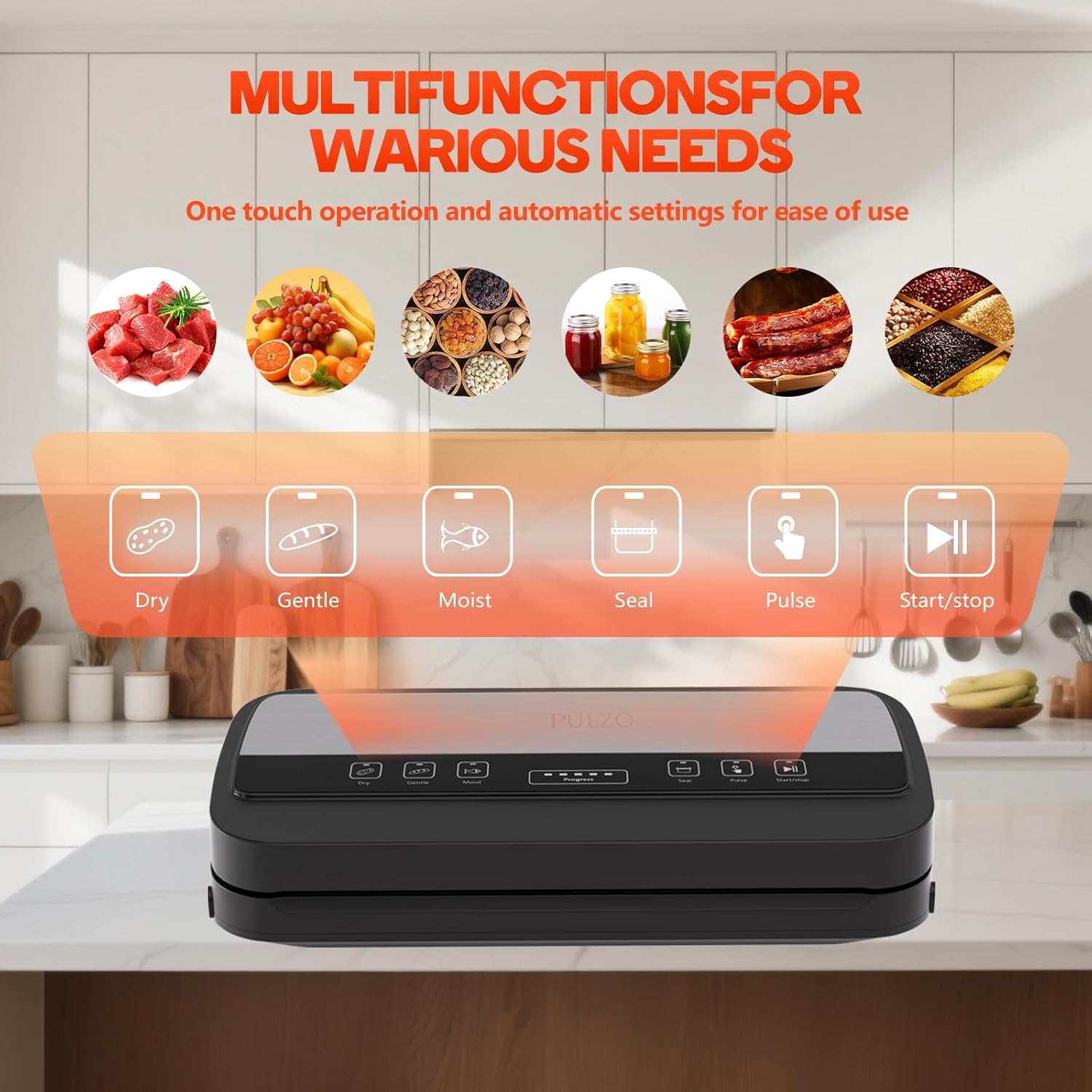 Vacuum Sealer Machine, 95Kpa vacuum sealer for food with Bags Storage and Built-in Cutter,food vacuum sealer machine,Dry/Moist/Gentle Mode, Removable Drip tray, Complete Starter Kits, Stainless Steel - Image 7