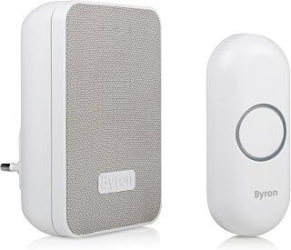 Byron DBY-22322 wireless doorbell, 16 melodies and up to 150 m range, can be connected to 6 clocks, 5 level volume, socket doorbell and bell with battery, white