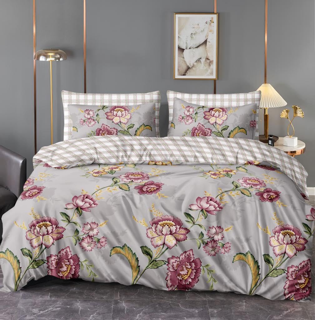 Microfiber Super Soft Ac Comforter/Duvet for Double Bed King Size 90 X 100 Inch, Reversible (Multicolor) - Wine Flower-image-38