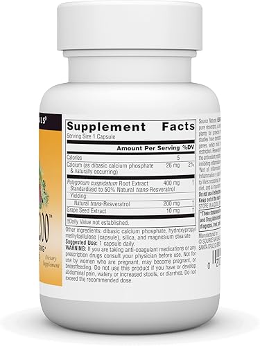 Miniatura 2 de Source Naturals Resveratrol 200 mg para el Corazón y el Envejecimiento Saludable - 30 Cápsulas Vegetarianas