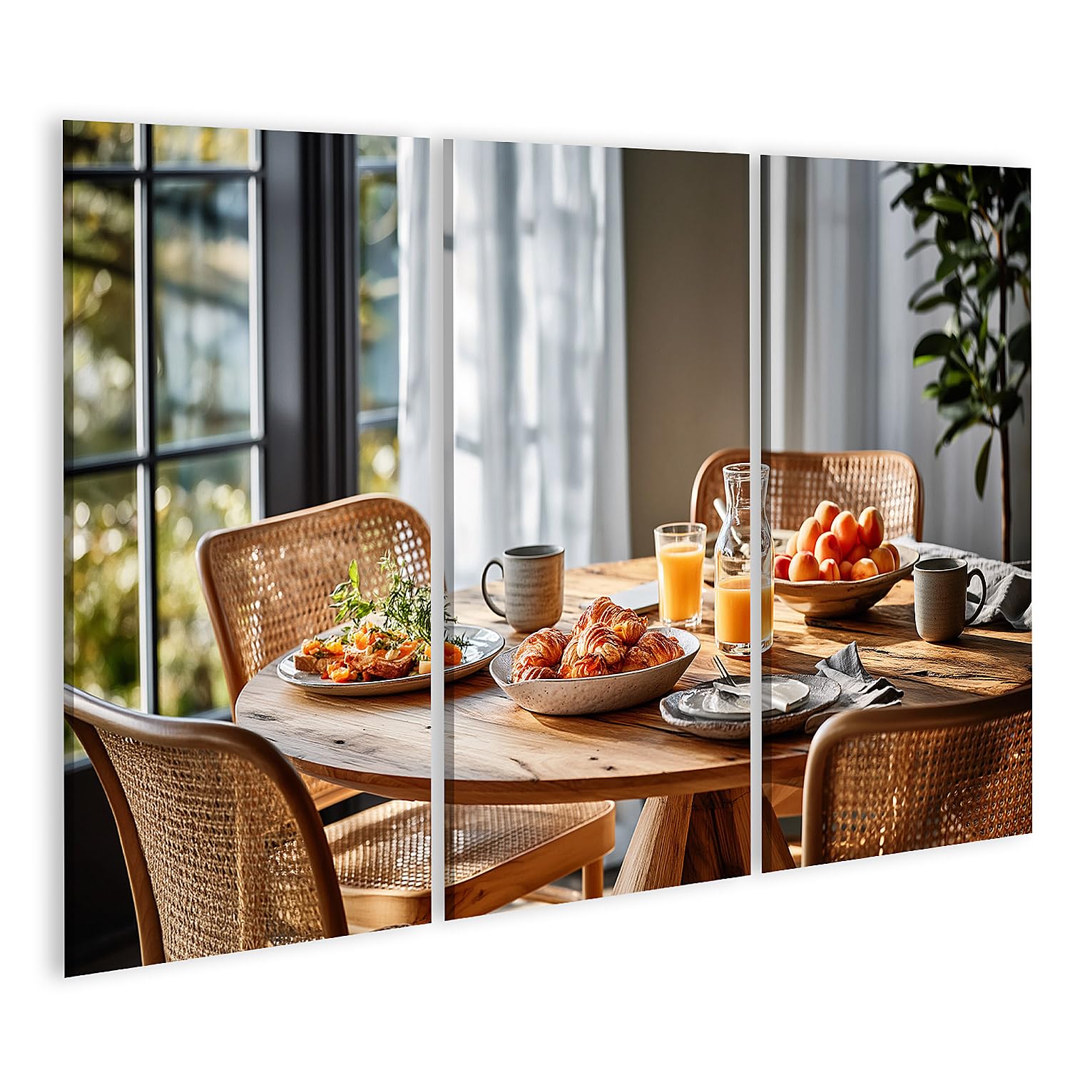 Tableau sur toile chambre de petit-déjeuner triptyque croissants abricots