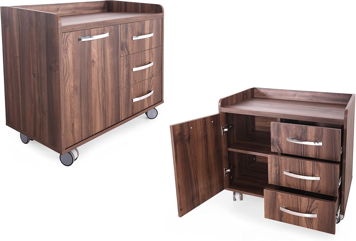 87" Wood Office Furniture Set of 4pcs | Executive Desk w/Leather Pad | Rolling File Drawers w/Wheels & Telescopic Rails | Storage Cabinet w/Chrome Handles | Coffee Table | Modern Home Suite