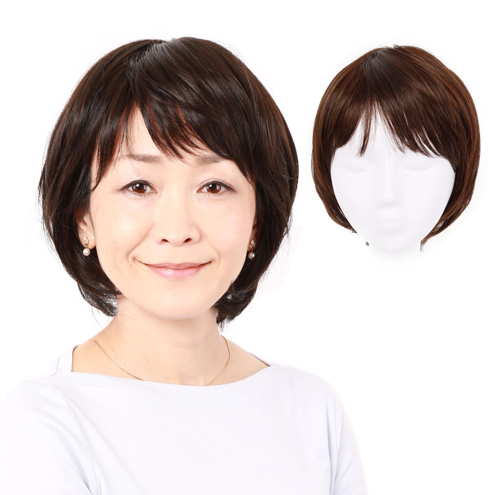 Photo 1 of igennki Wig - Short Layered Curly Human Hair Blend Wig (3 Dark Brown)