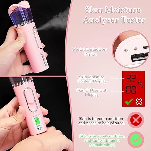 Miniatura 3 de 2 piezas práctico pulverizador de nano niebla con analizador de piel, probador de humedad, portátil, nano facial, vaporizador facial, atomización,