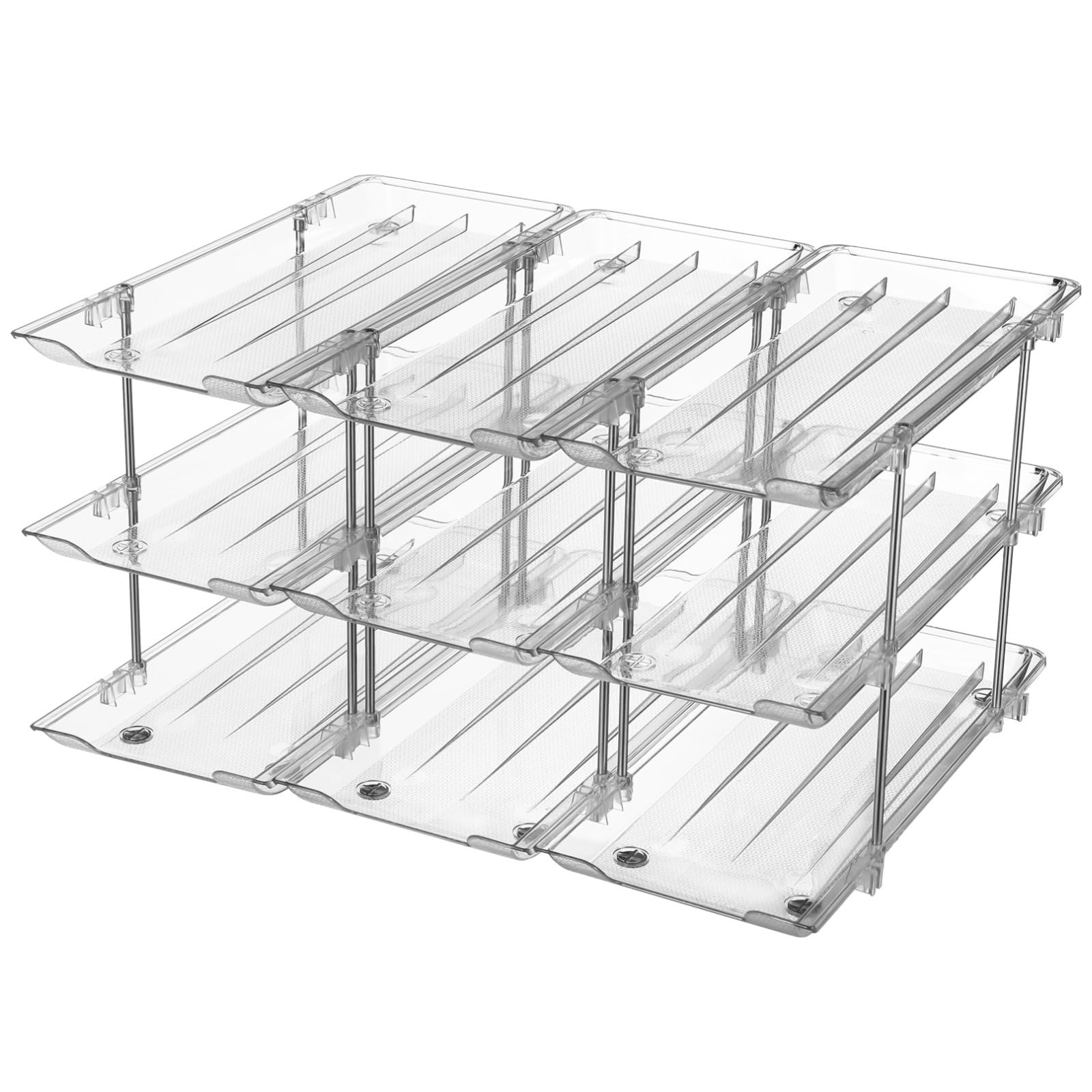Organizador de latas de despensa, estante de almacenamiento apilable transparente con tres niveles, soporte para bebidas y cerveza, dispensador transparente, configuración modular flexible