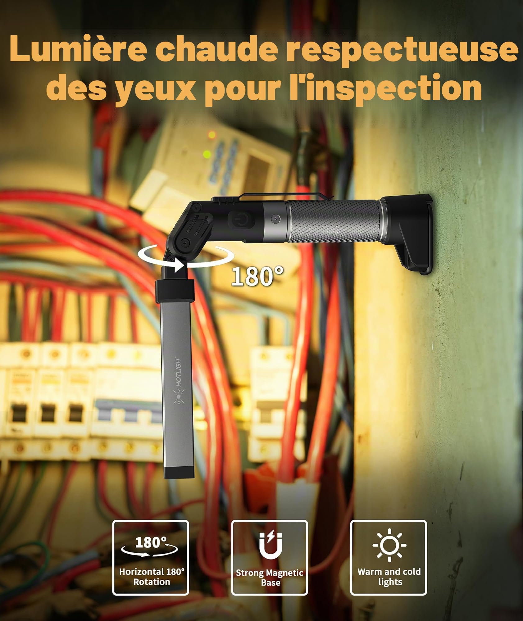 HOTLIGH Baladeuse LED Mecanicien - 800 Lumens Lampe Mecanicien avec Conception Pliable Multifonctionnelle, 2200 mAh Baladeuse LED Rechargeable, 3 Modes D'éclairage Lampe de Travail, 1 Paquet