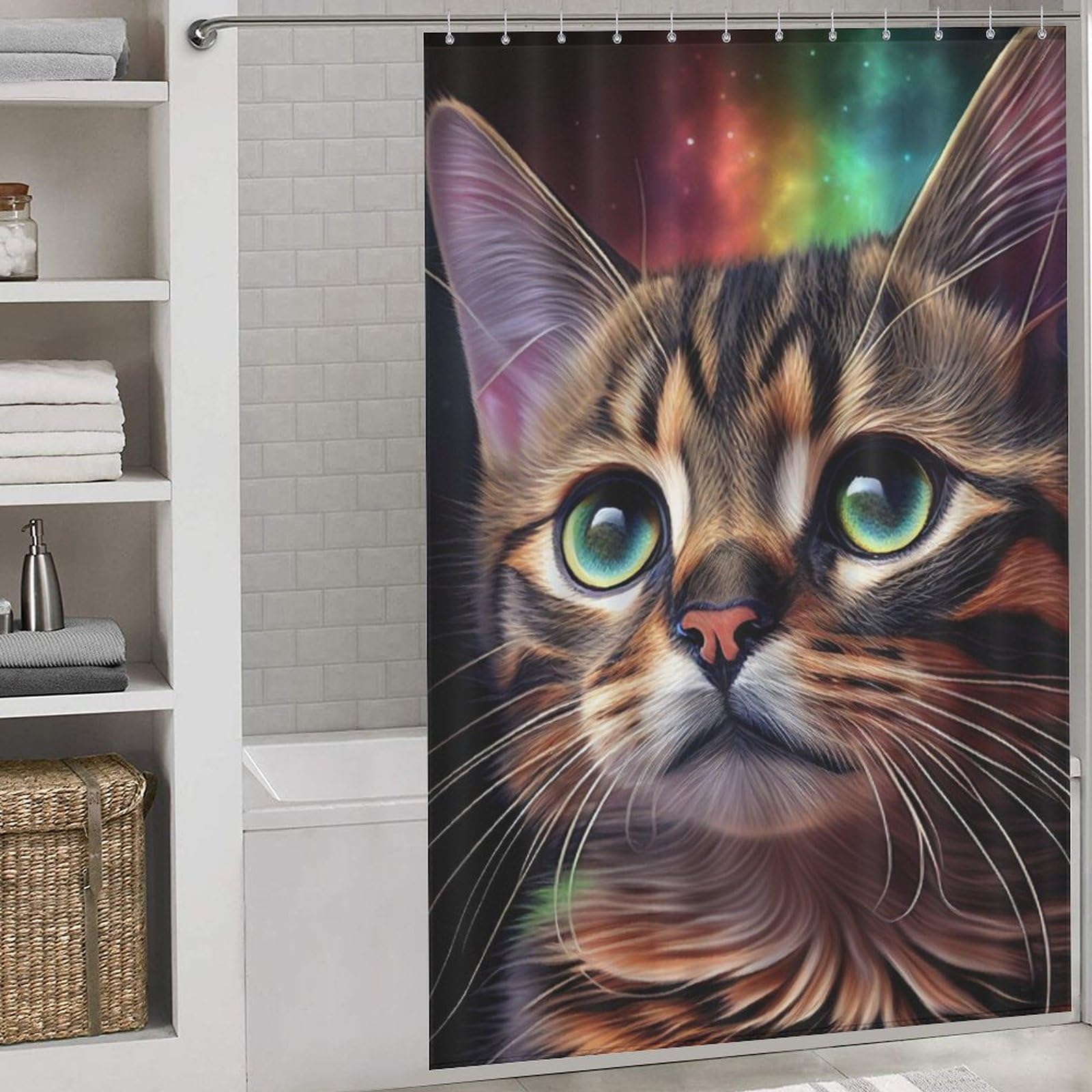 Rideaux salle de bain chat avec 12 crochets rideau douche tissu 152x183cm