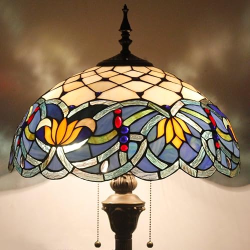 Miniatura 2 de WERFACTORY Tiffany - Lámpara de pie con diseño de loto azul, flor de cristal, luz de lectura de pie de 16 x 16 x 64 pulgadas, lámpara de esquina de