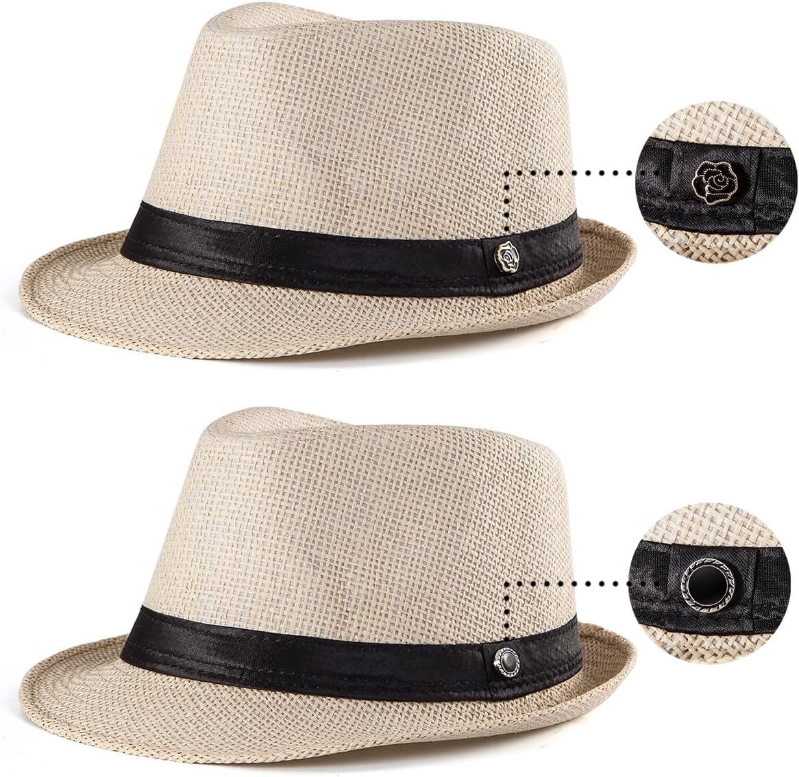 LADYBRO XL Straw Fedora Hats for Men Summer Trilby Beach Travel Panama Casual, 7 1/2 - Image 3