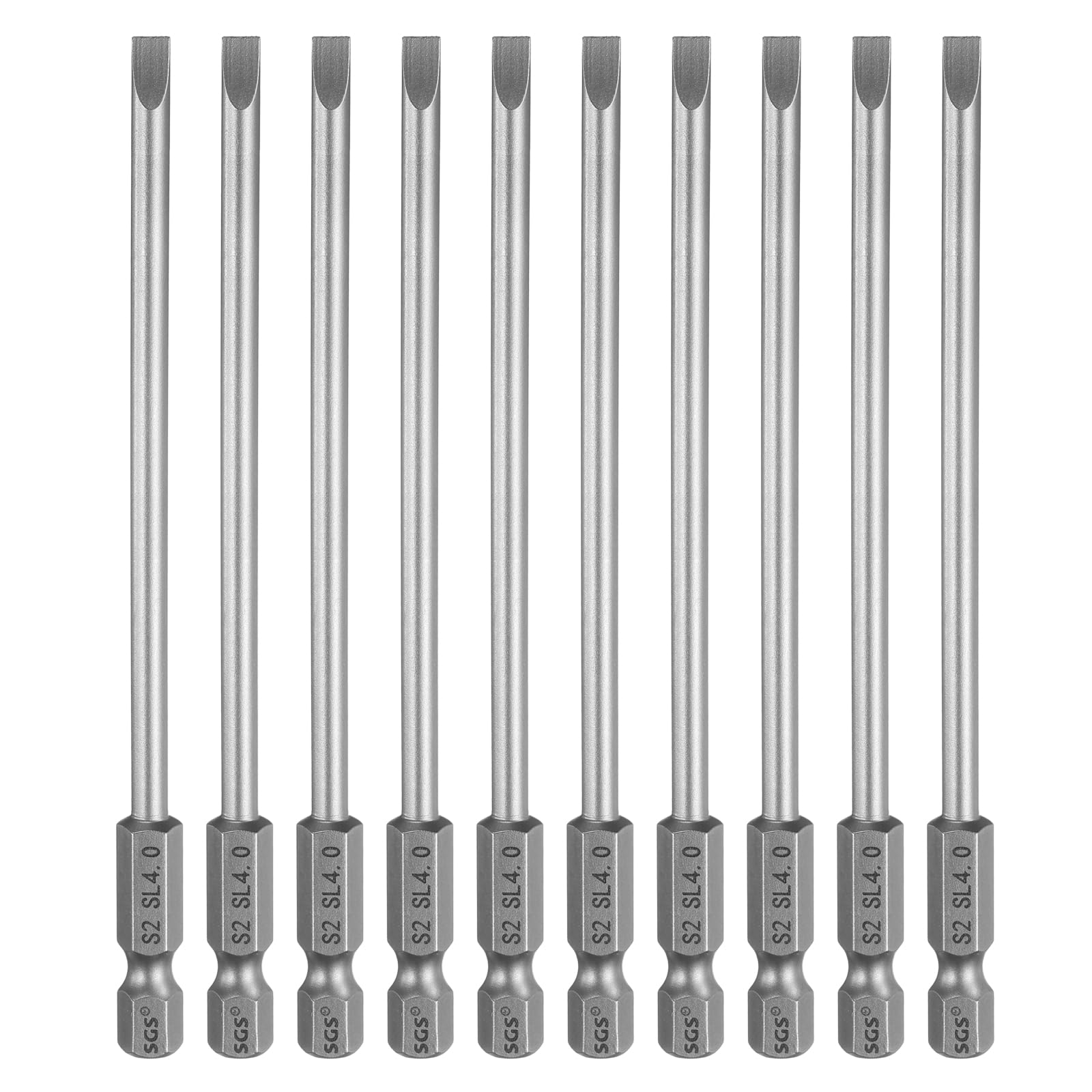 sourcing map 10pcs SL4 Slotted Screwdriver Bits 4mm Slotted Tip 1/4" Hex Shank 110mm (4.33") Long Magnetic Flat Head S2 Steel Screw Driver Drill Bits Industrial Power Screwdriver Bit