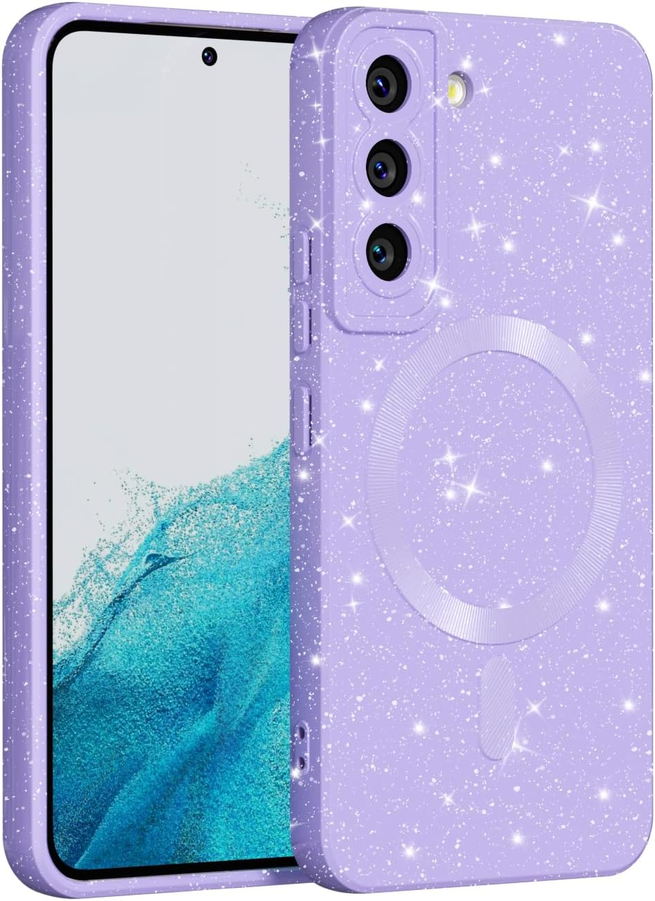 MINSCOSE for Samsung Galaxy S22 Magnetic Neon Phone Case[Compatible with Magsafe],Cute Bling Glitter Thin Slim Shockproof TPU Sparkly Cover for Women Girl for Samsung Galaxy S22 6.1 INCH-Purple
