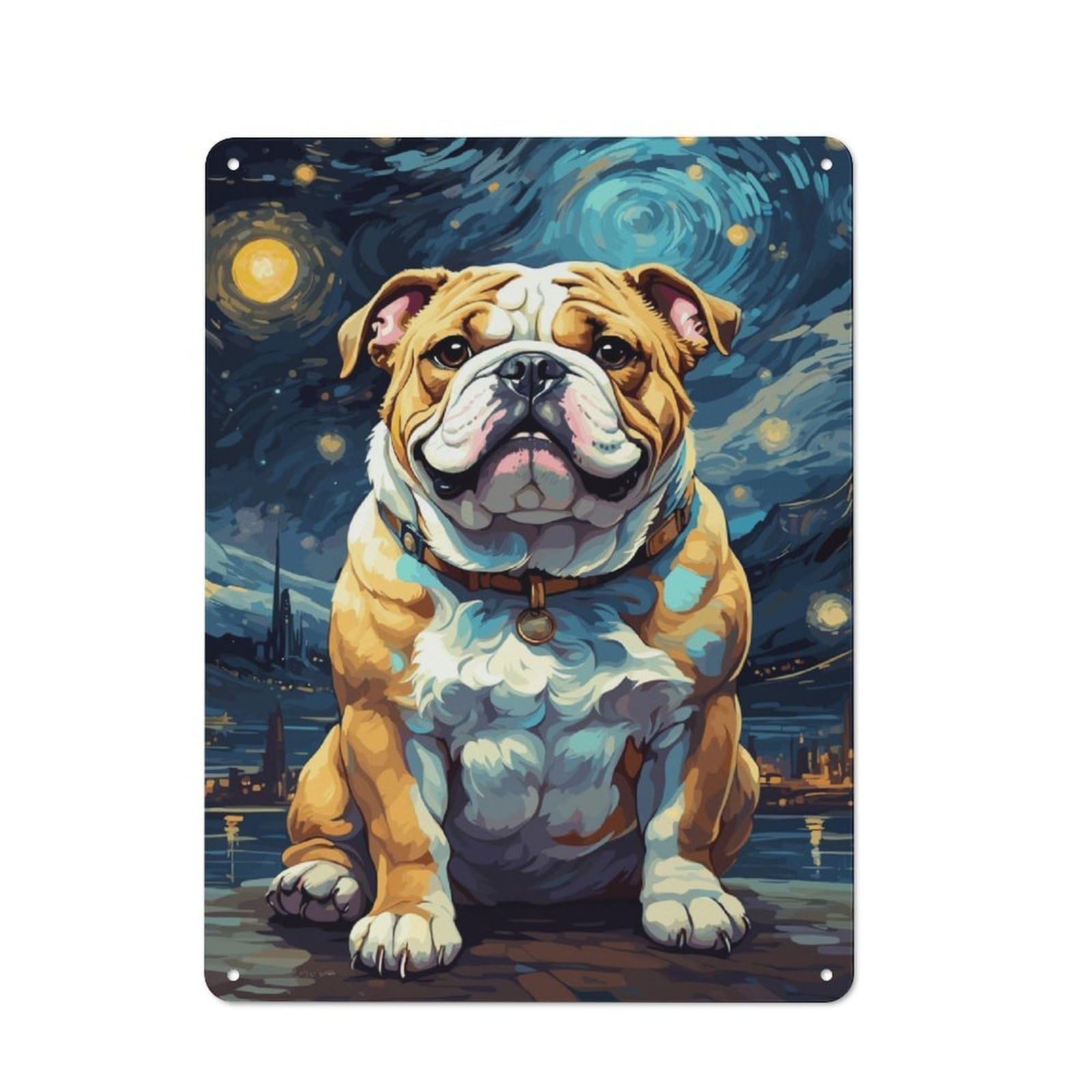 Junmoney Bulldog Animals Night Sky Vintage Tin Sign 40X30cm, Rustic Bistro Wall Plaque For Kitchen, Cafe, Pantry Or Dining Room