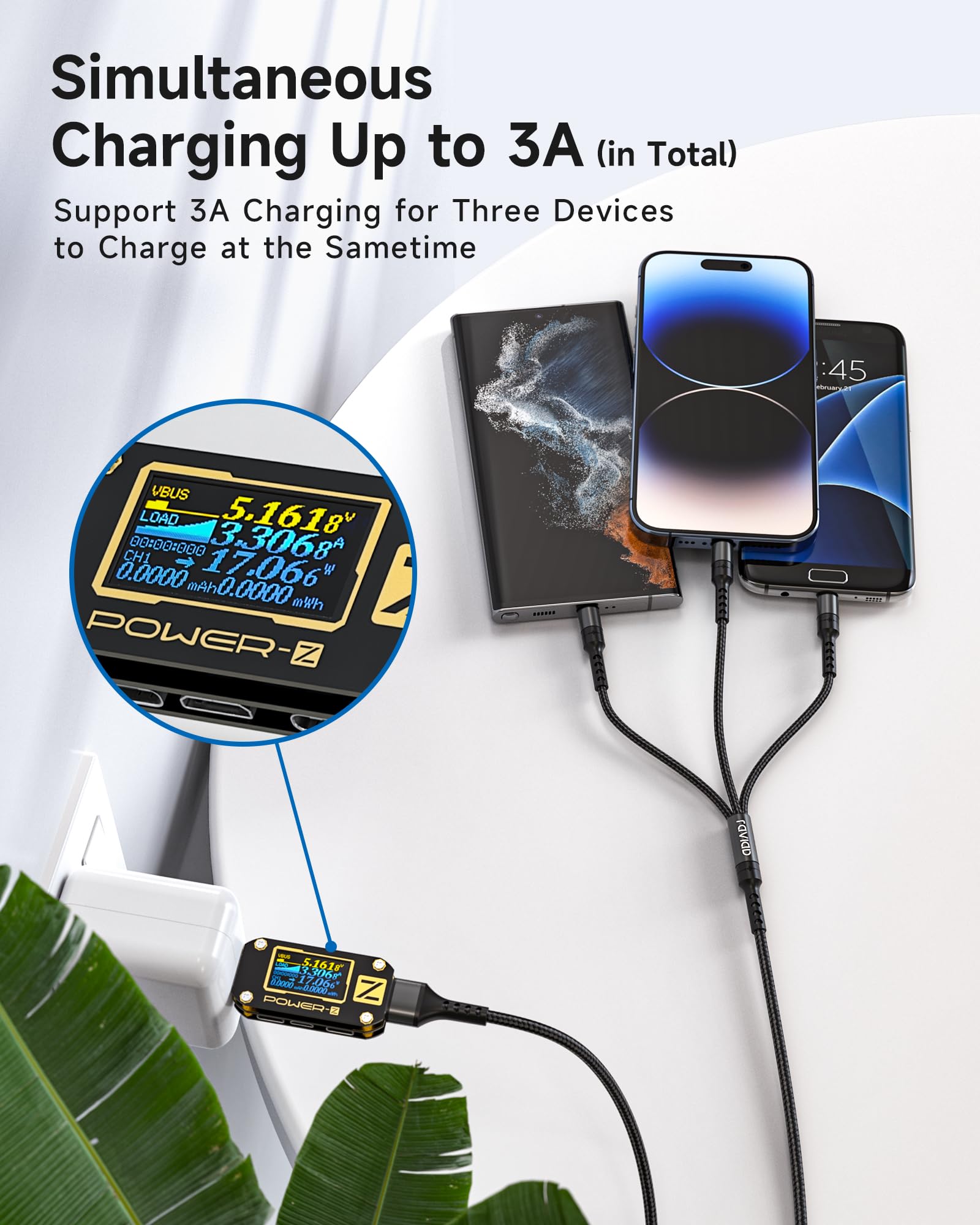 RAVIAD Multi Cavo di Ricarica Lungo [3M], 3 in 1 Multiplo Cavetto con Micro USB Tipo C Lightning interfaccia Cavo Caricatore Multiplo per iPhone, Samsung Galaxy, Kindle- Nero