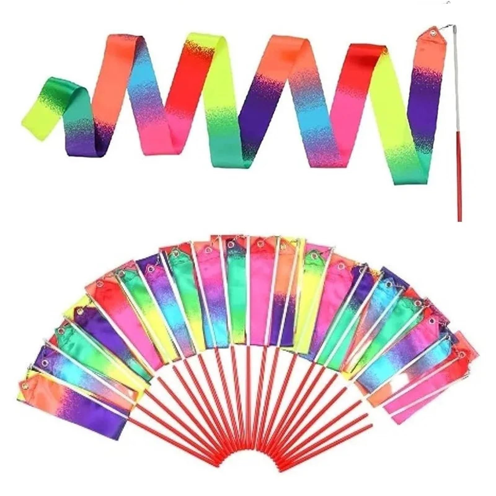 Nastro Ritmica 10/20 Pezzi 2 m Nastri Colorati for Danza in Palestra Bacchette da Ballo Attrezzatura for Ginnastica Ritmica Bastone Balletto Streamer Asta Girevole