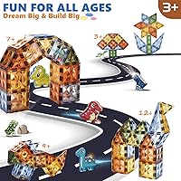 Vista 4 de BINZKBB Bloques de construcción de azulejos magnéticos, juego de construcción STEM educativo transparente 3D iluminado, juguetes sensoriales