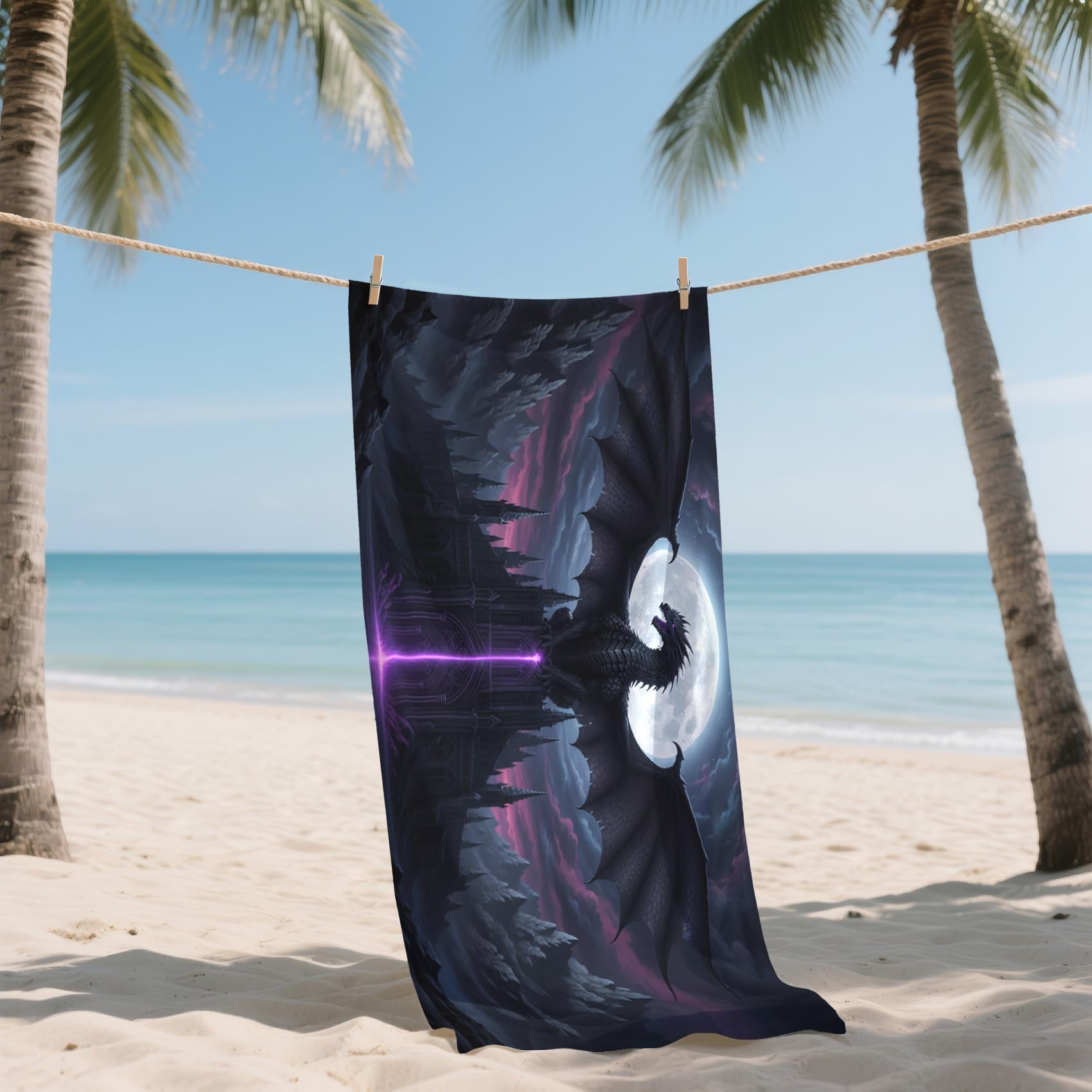 Serviette de Plage XXL Microfibre Dragon Gothique Fantaisie, Drap de Plage Séchage Rapide Anti Sable & Légère, Serviette de Bain Grande Taille 200x200 cm, Accessoire & Cadeau été