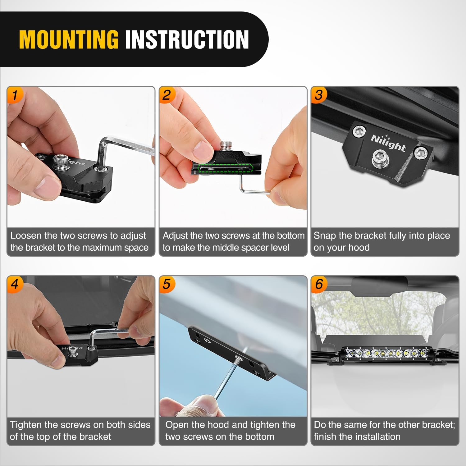 Nilight LED Light Bar Mounting Bracket 2PCS Universal Adjustable Pillar Hood Work Lamp Mount Clamp Holder for Off-Road Truck SUV, Black