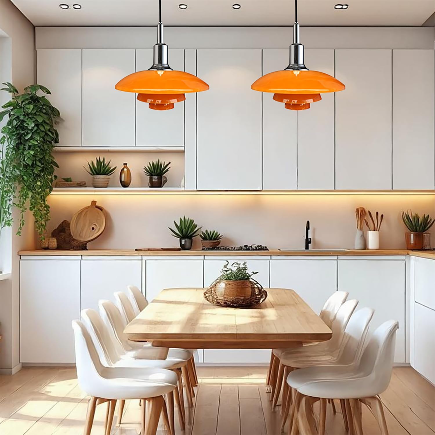 Pendant Light Orange Danish Ceiling light Mid Century Pendant Lamp 3-Layer Shade Design Scandinavian Style Metal Flush Mount Light Fixtures for Kitchen Island Bedroom hallway Dining Room (Orange)