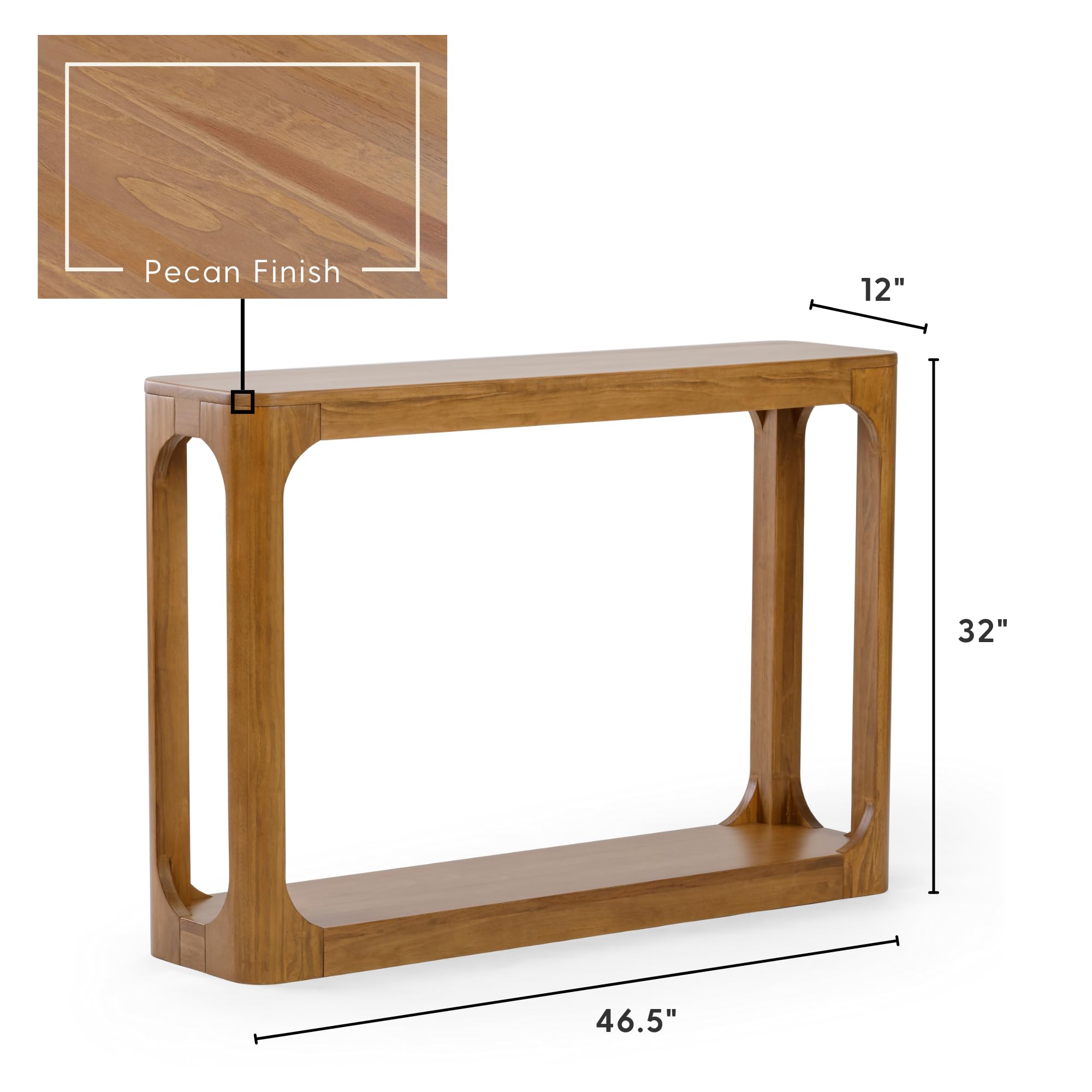 Plank+Beam Forma Console Table, with Shelf, 46 Inch, Pecan | Non-Toxic Finishes, Versatile Design, Built-In Storage, Elegant Details, Modern Design, Easy Assembly, Quick Setup