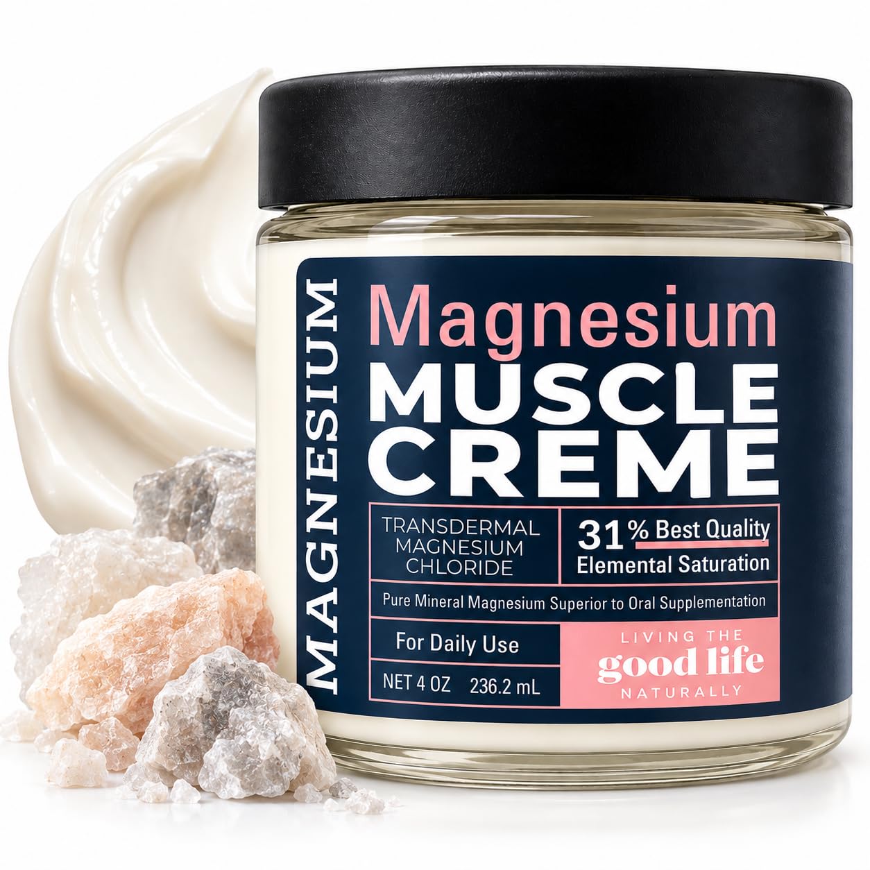 Magnesium Cream for Muscles, Transdermal Cooling Menthol Rub, 4 oz Jar