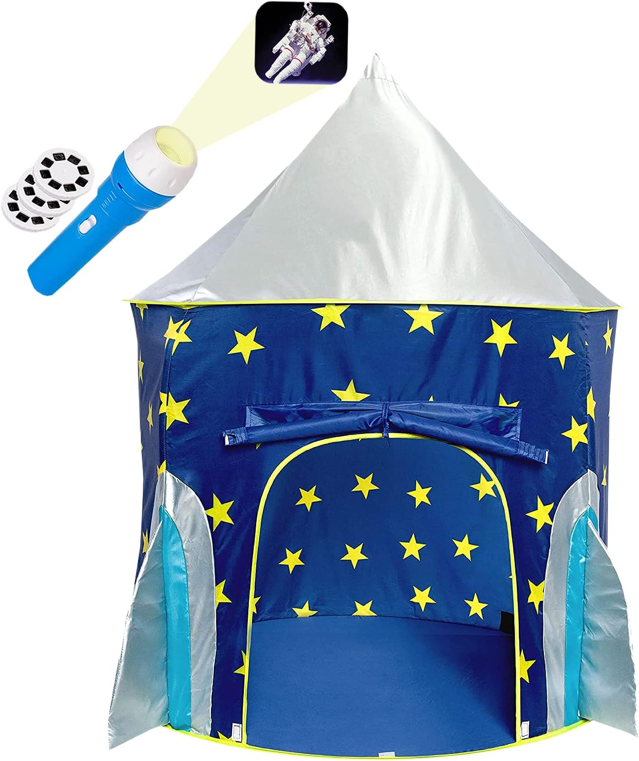 Kiddzery Rocket Ship Play Tent, With FREE BONUS Space Torch Projector - Children Playhouse Durable for Indoor/Outdoor Imaginative Spaceship Design, Great Gift Idea for Boys and Girls, Toddler and baby