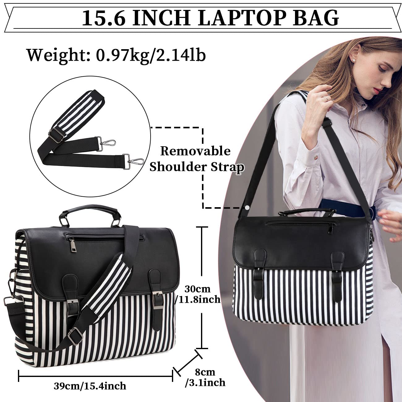 RAVUO Sacoche Femme,Résistant À L'eau Sac Ordinateur Sac Pc Portable 15.6 Pouces Grand Sac A Main Sac Bandouliere Pour Travail Business L'École Collège Noir